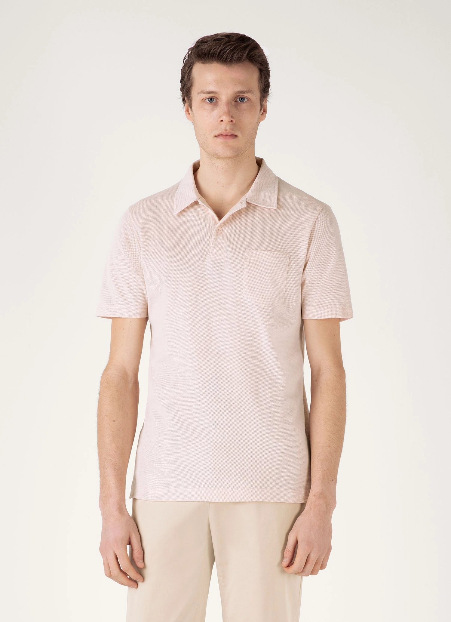 Men's Riviera Polo Shirt in Pastel Pink Non Restrictive Cuff Summer Party