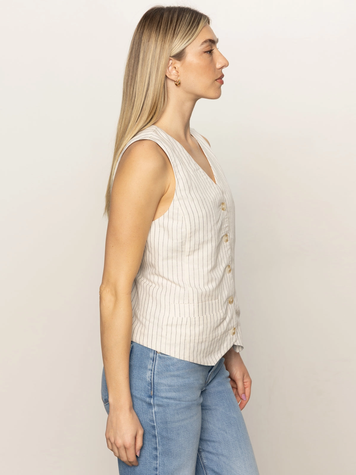 Relaxed Modern Vest Natural Metallic Stripe Altruism Magnetism
