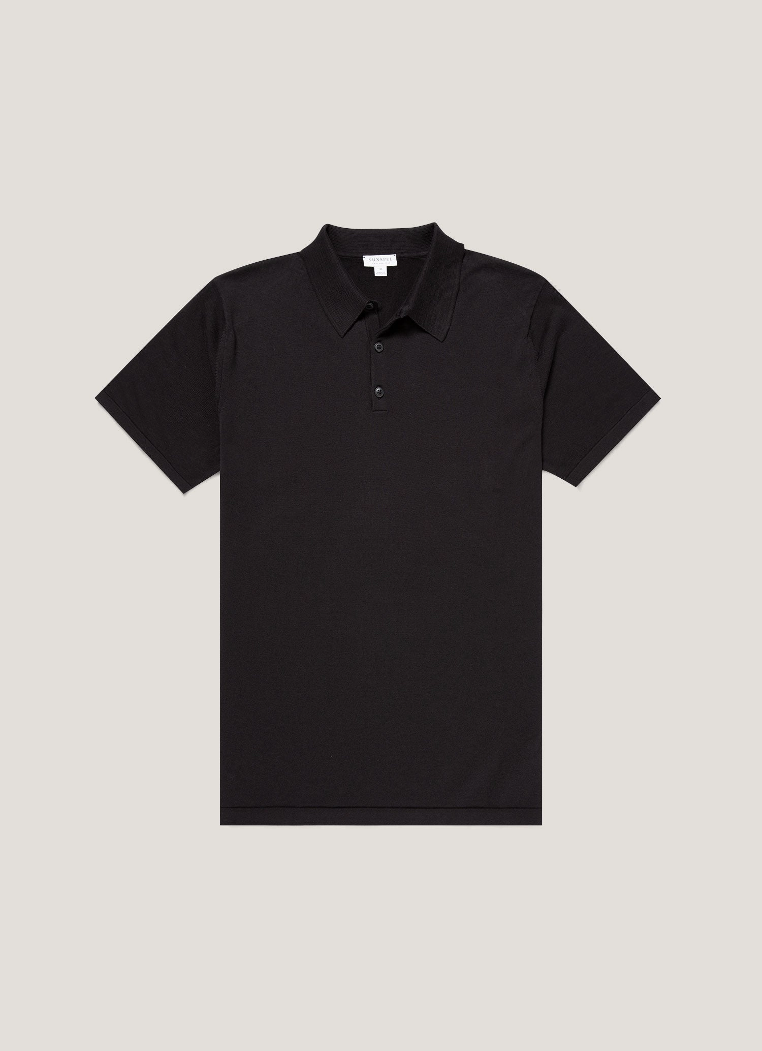 SoftCheckered Weave Chic Comfort Men's Sea Island Cotton Knit Polo Shirt in Black