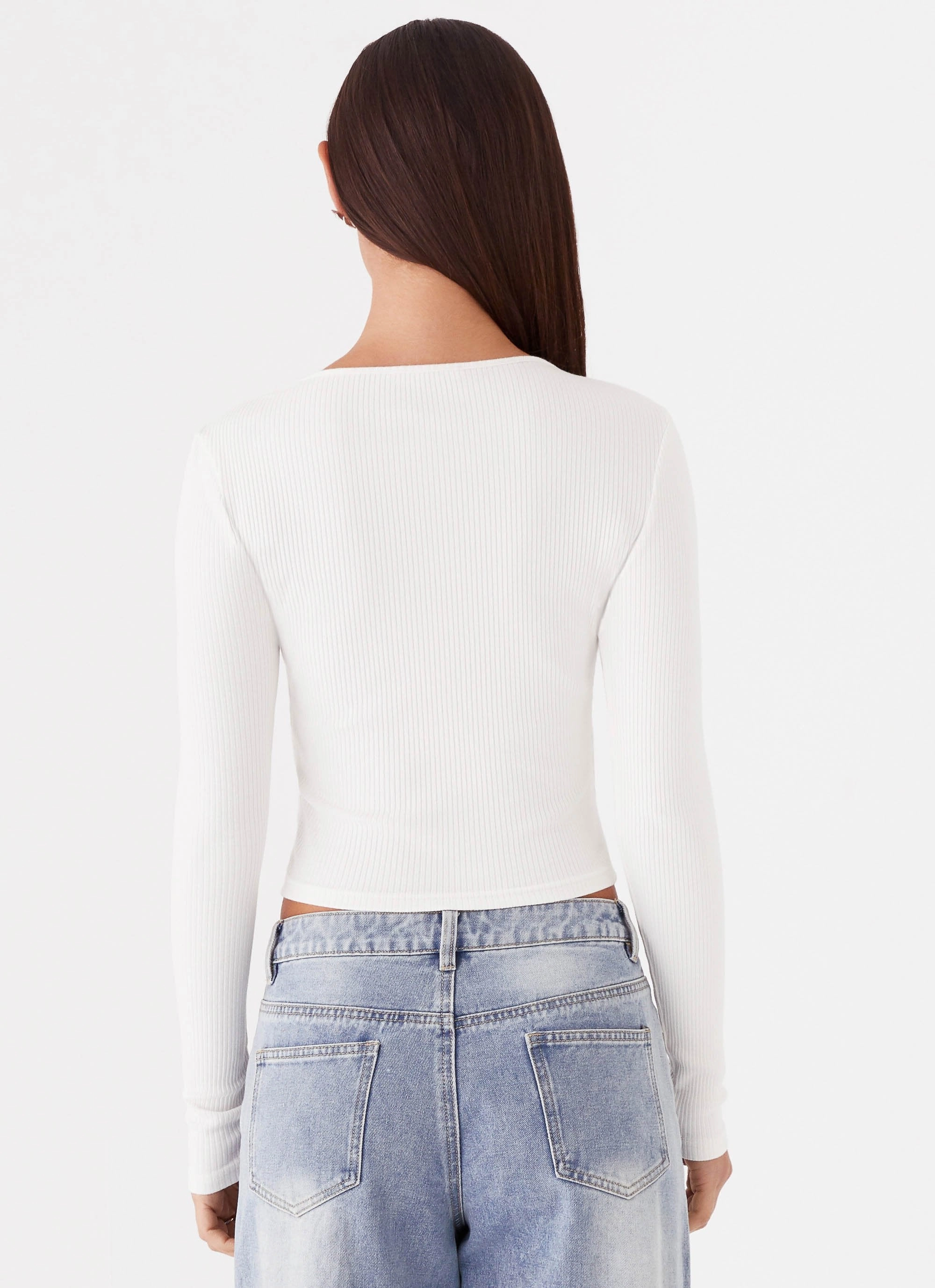 Low Profile Zipper Closure Cassius Long Sleeve Top - Ivory