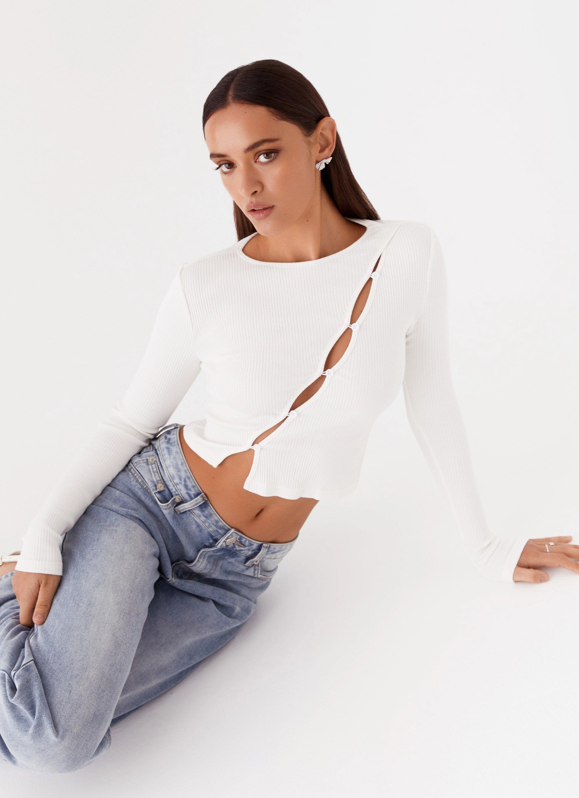 Cassius Long Sleeve Top - Ivory Layered Shoulder