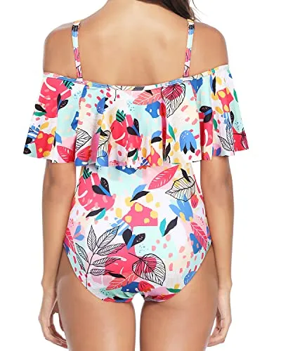 Removable Spaghetti Shoulder Strap Swimsuits Cute Bathing Suits For Women-Colorful Leaves