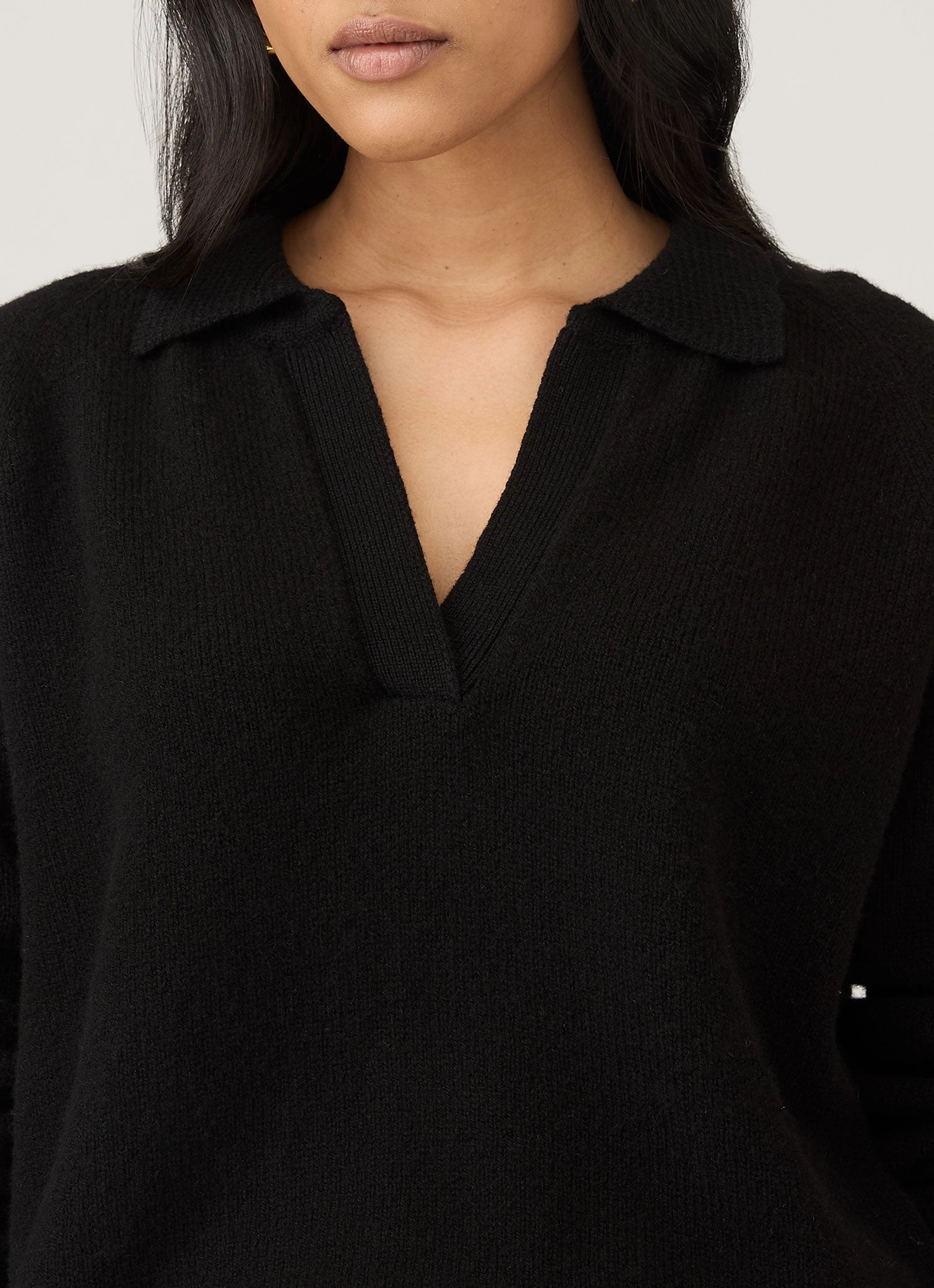 Women's Lambswool Polo Neck Jumper in Black Odor Resistant Fabric Bold Simplicity