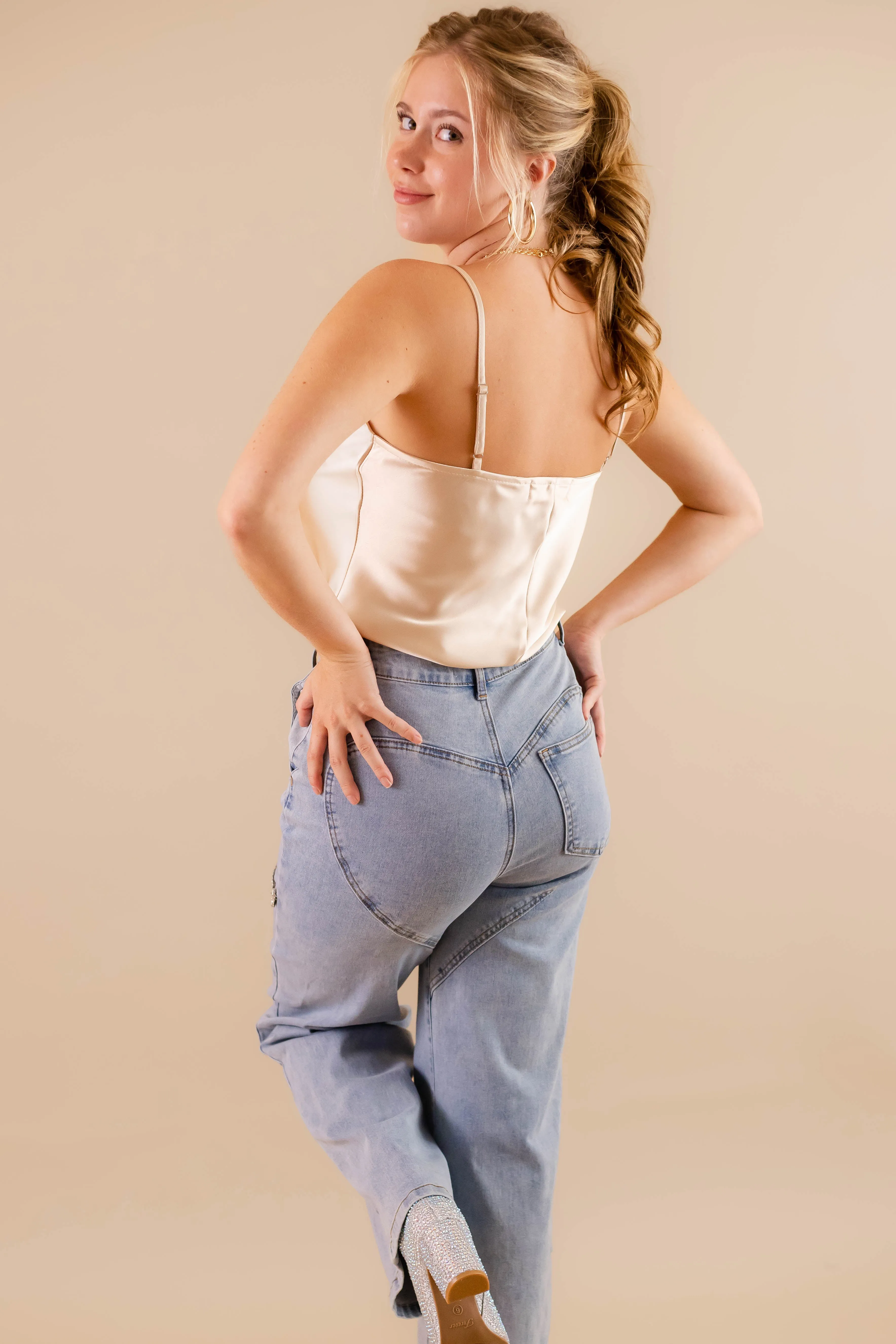 RESTOCK: Big Personality Rhinestone Denim Distressed finish