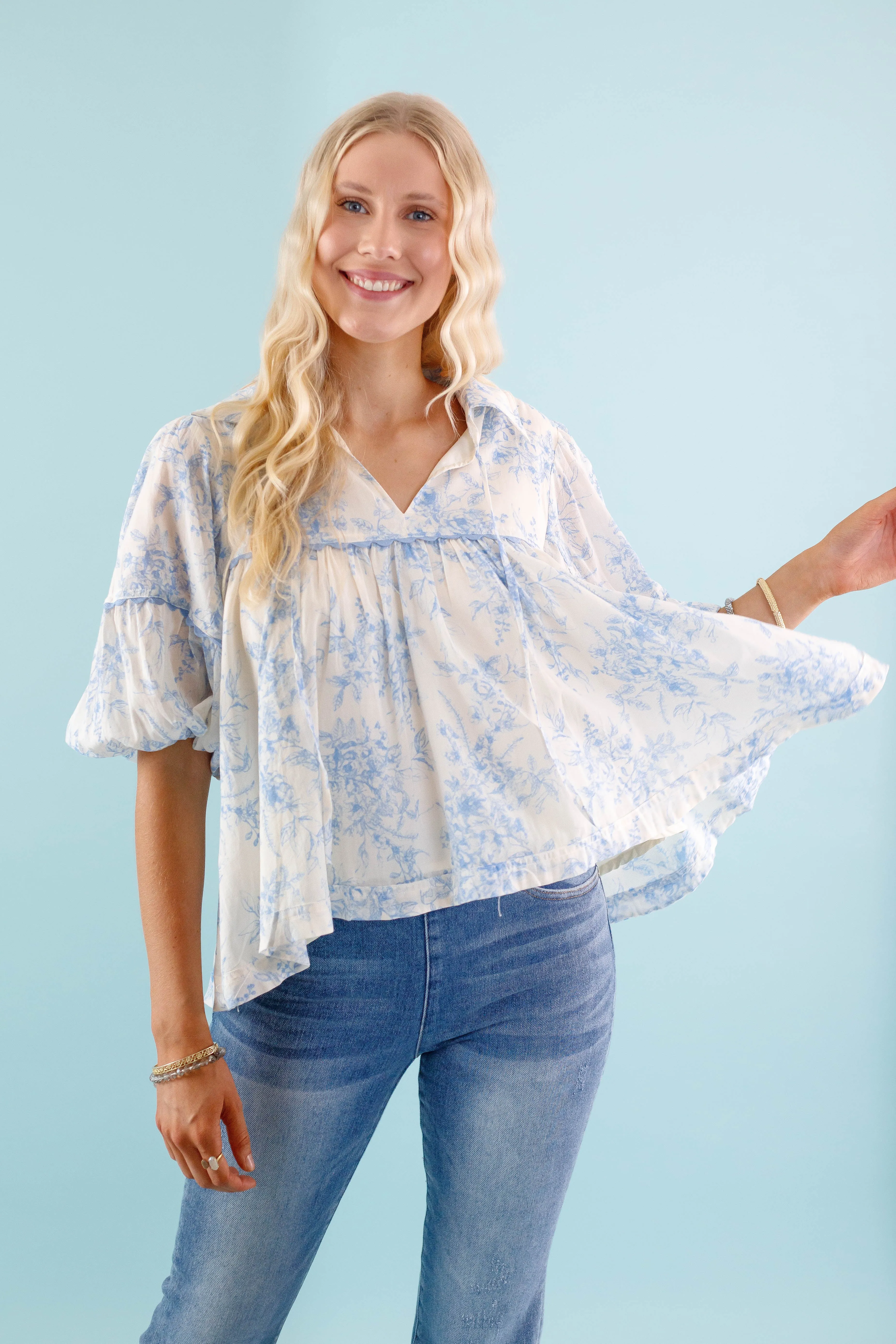RESTOCK: Listen To the Wind Blouse-Blue BiodegradableFabric