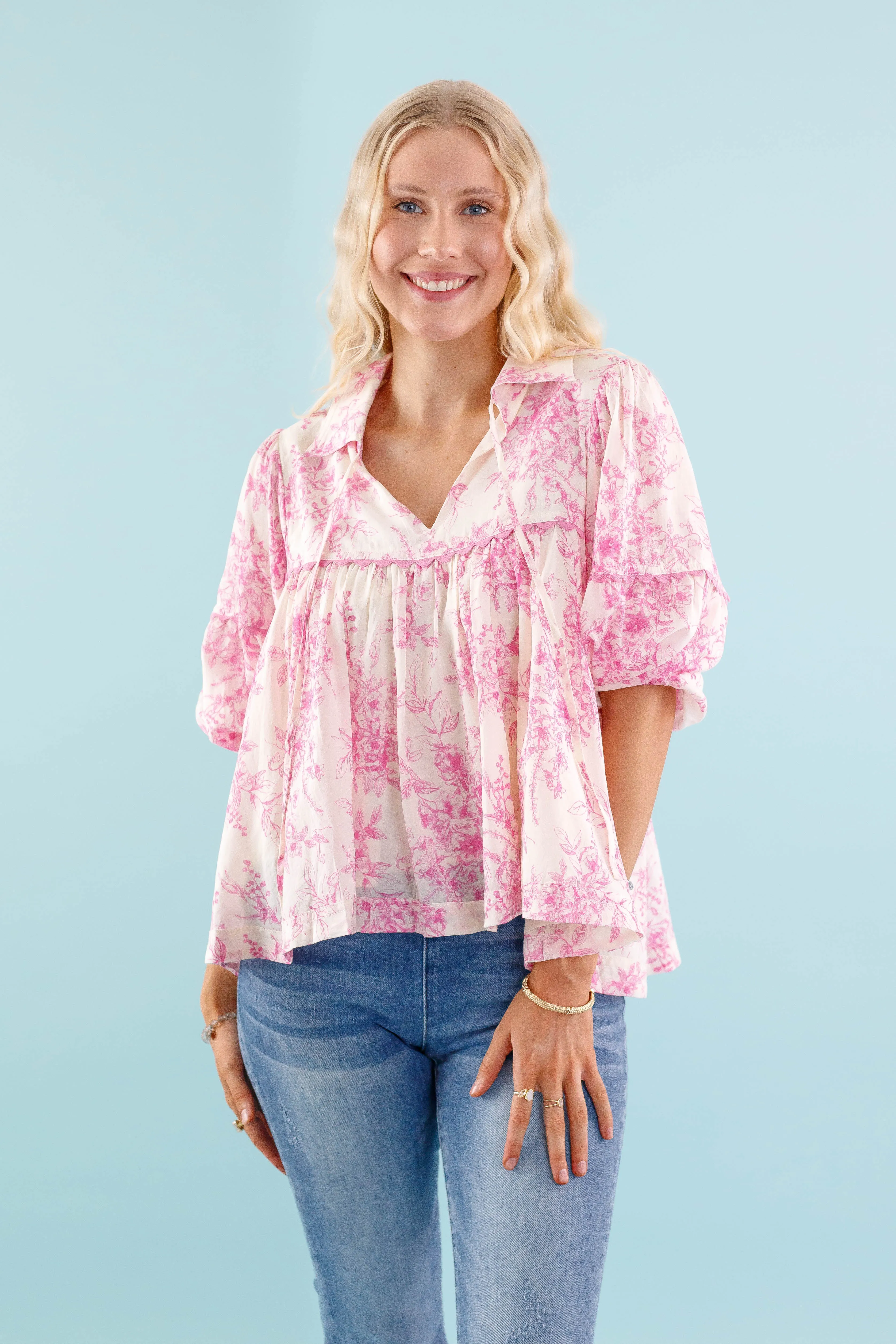 RESTOCK: Listen To the Wind Blouse-Pink Circular Knit Button Down Collar Style