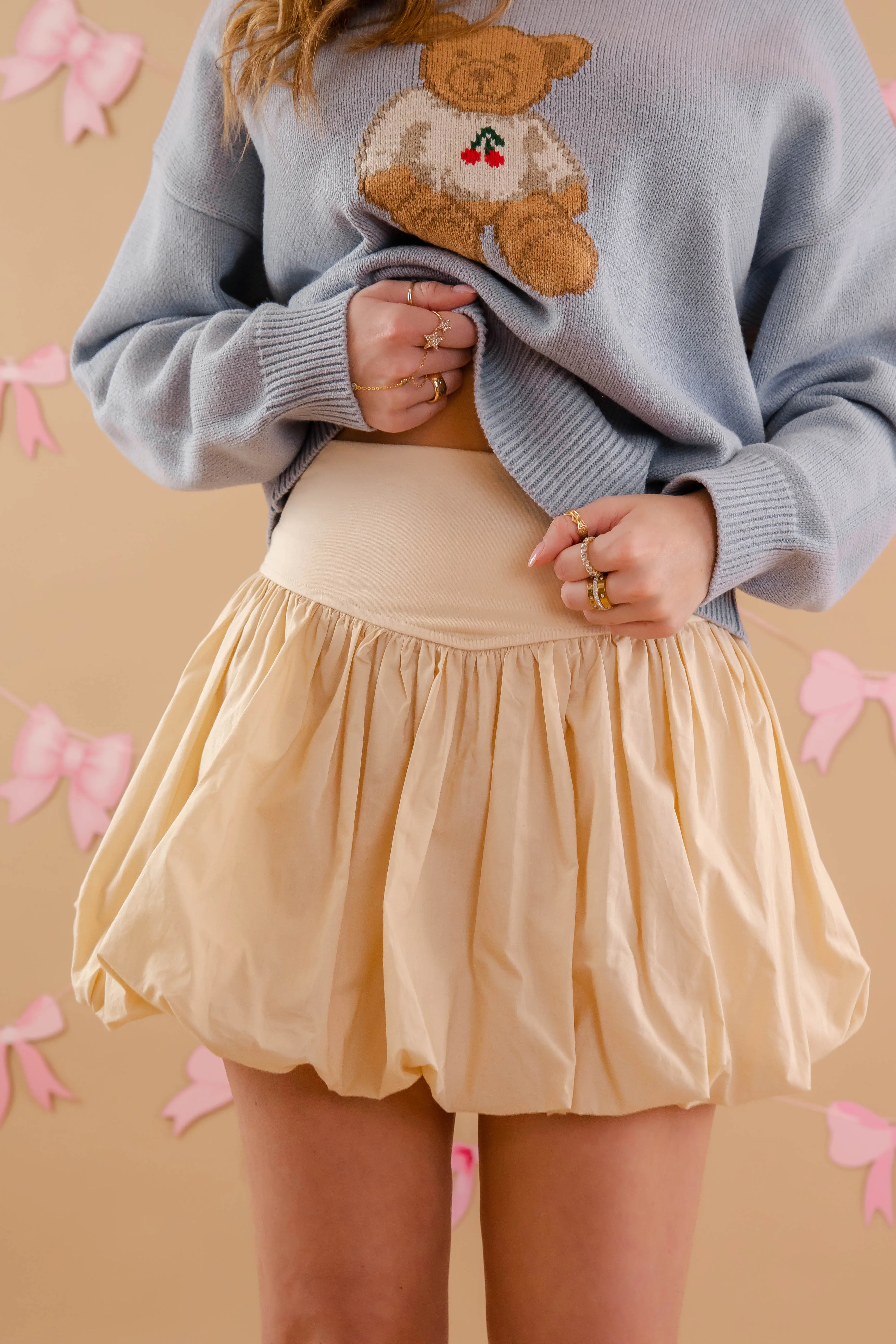 RESTOCK: Plan A Date Bubble Skirt-Beige Low-rise style