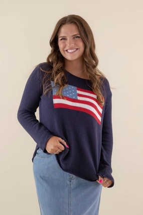 RESTOCK: Feeling Patriotic Sweater-Navy Double Stitched Reinforcement RESTOCK: Feeling Patriotic Sweater-Navy BoxySilhouette