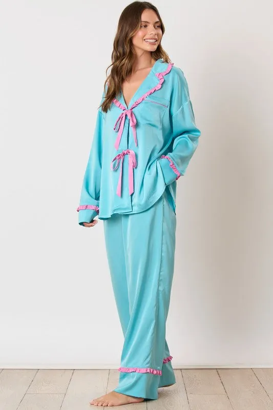 Retro Dreams Blue Satin Pajamas