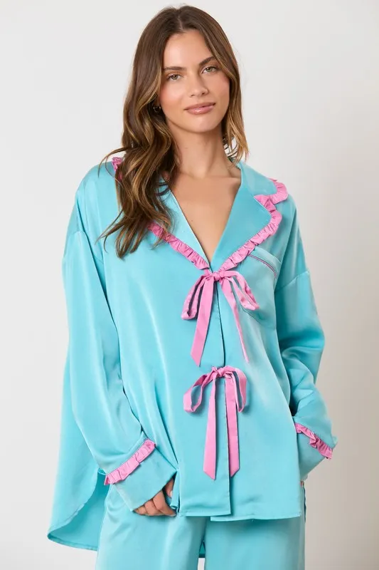 Retro Dreams Blue Satin Pajamas