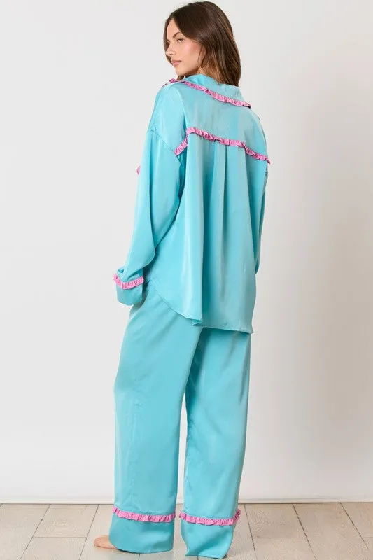Retro Dreams Blue Satin Pajamas