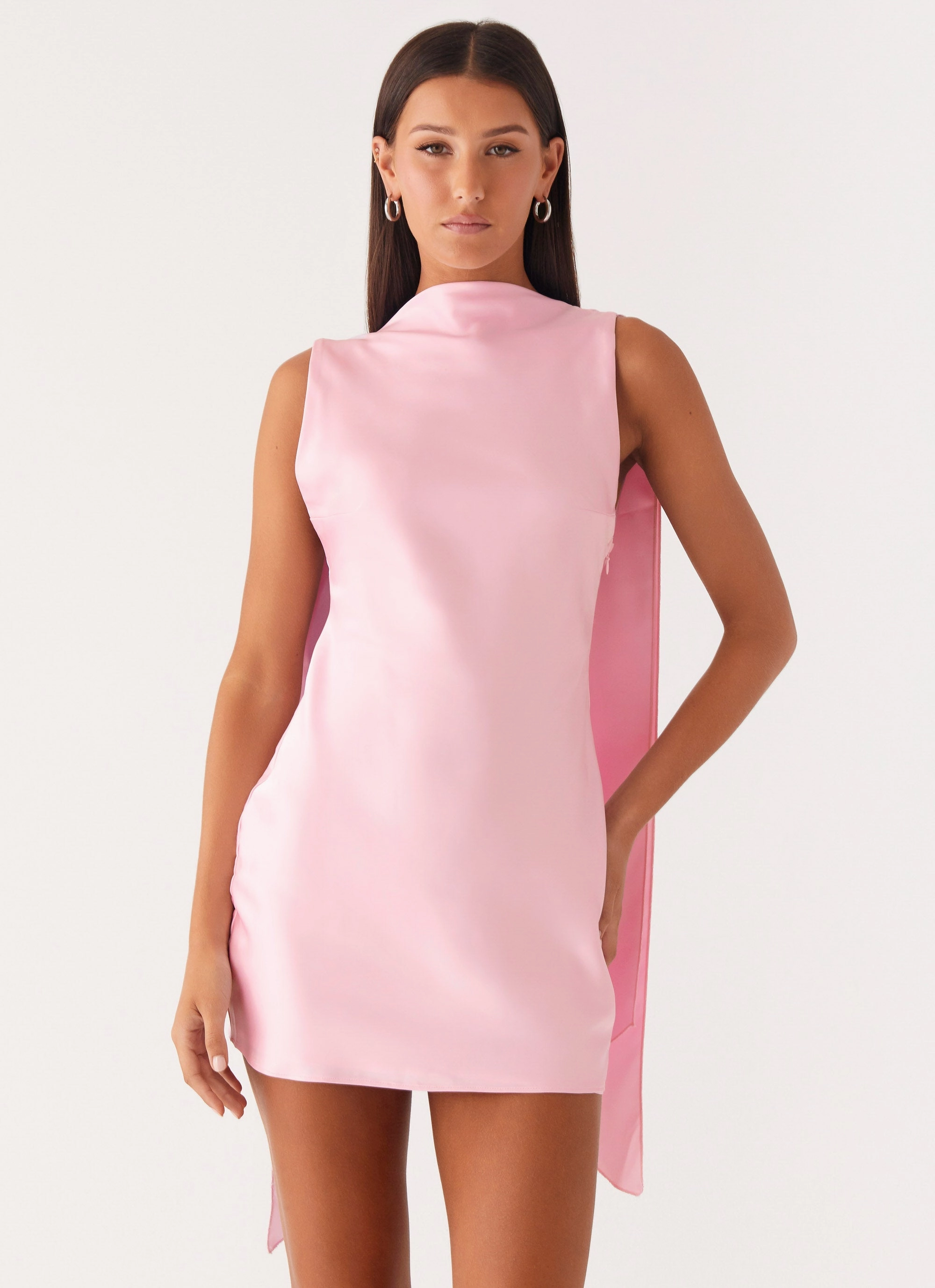 Light Edge Retro Glam Cerina High Neck Mini Dress - Pink