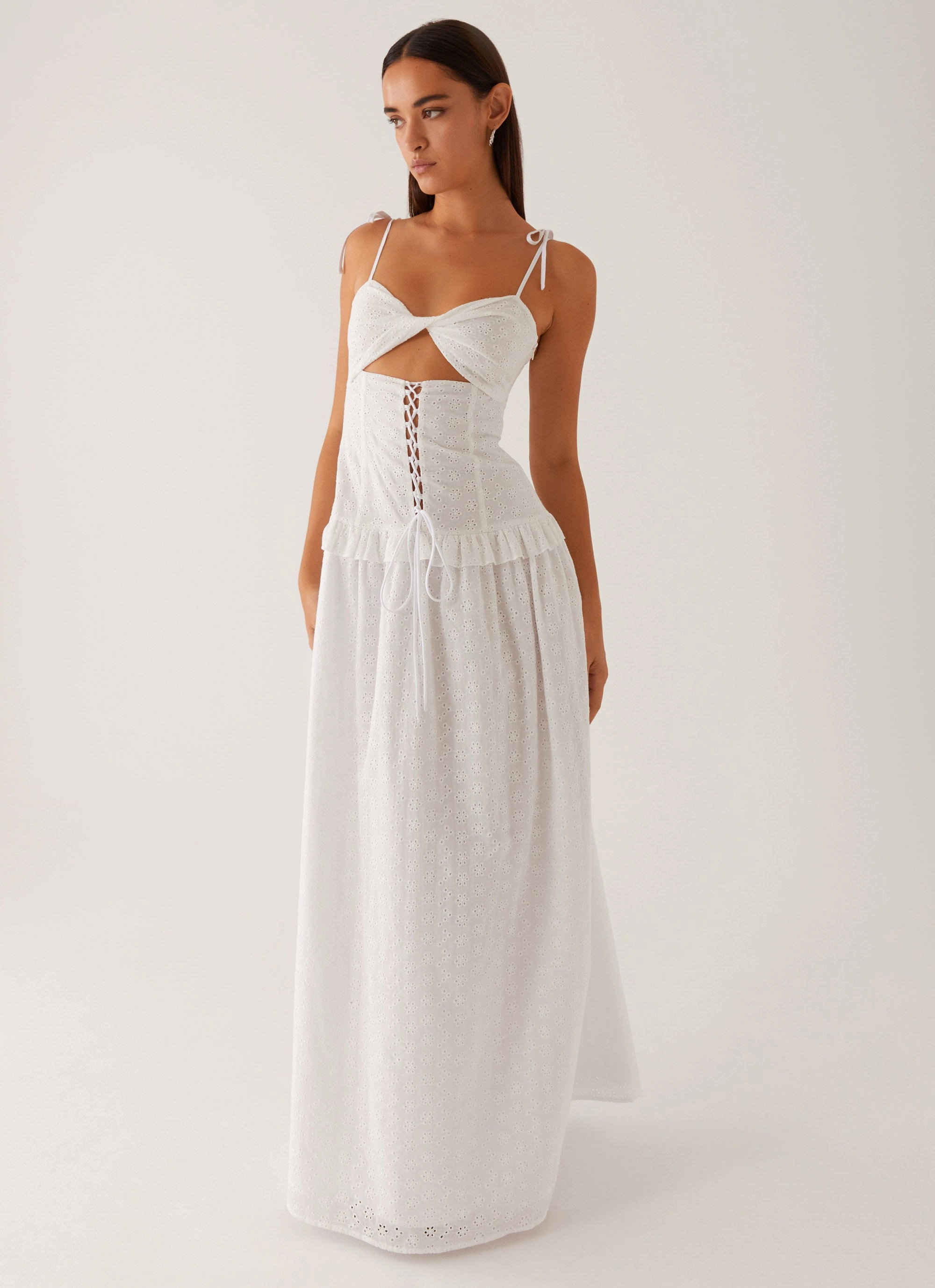 Textured Look Stylish Look Reveria Twist Maxi Dress - Ivory