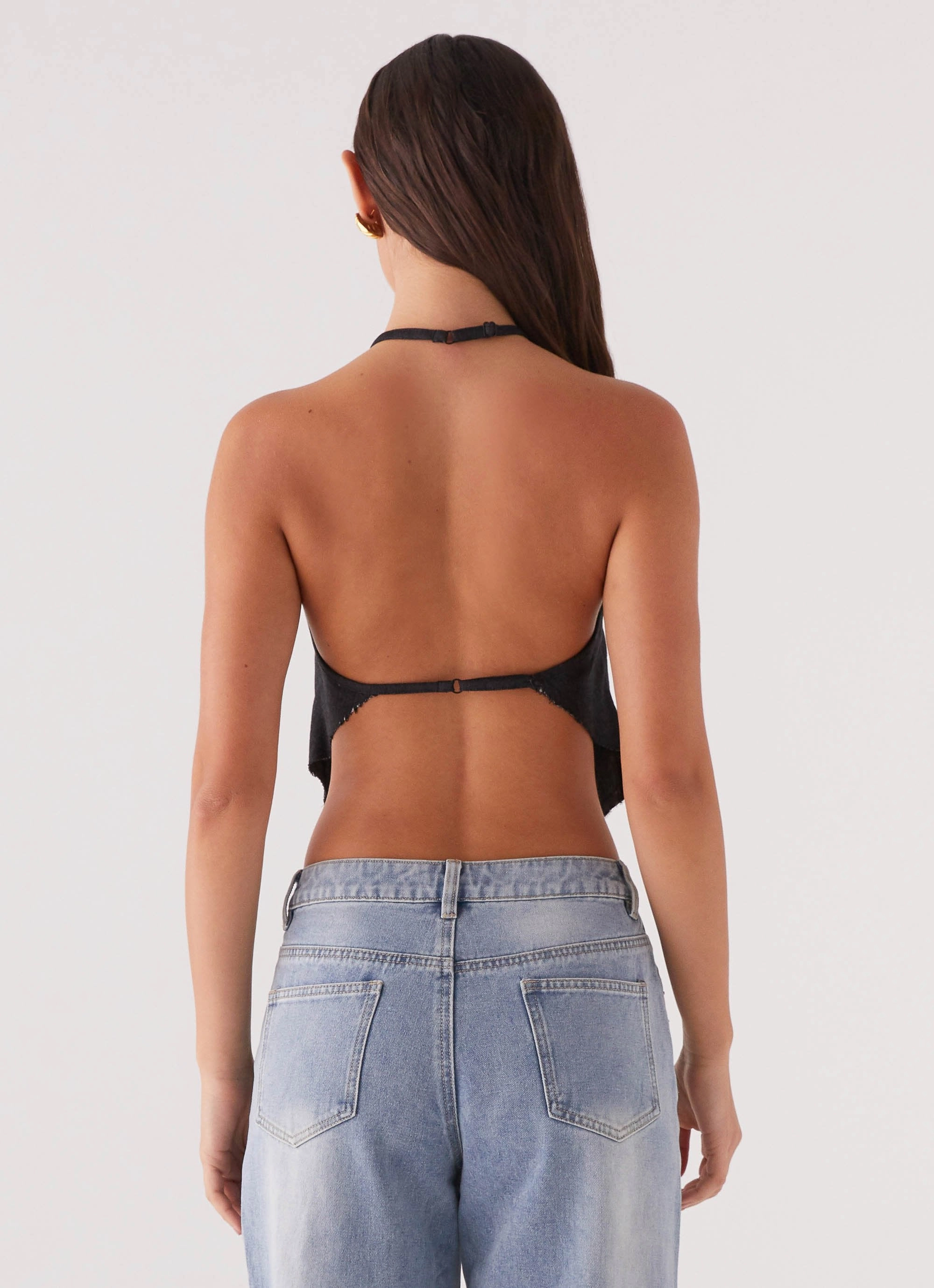 UV protection coating VentilatedBackPanel Rexi Halter Denim Top - Washed Black