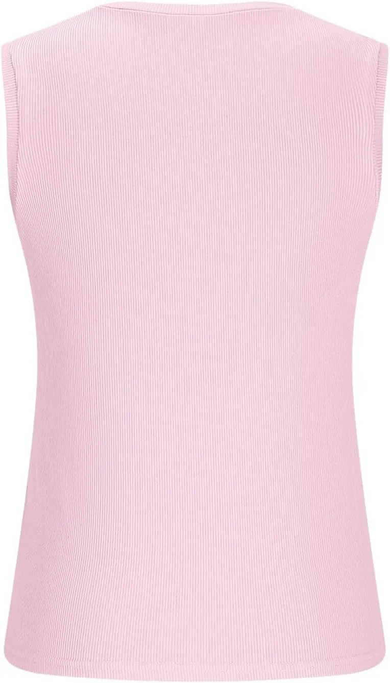 Ribbed Knit Tank Tops for Women Summer Scoop Neck Sleeveless Cropped Shirts Casual Solid Color Workout Slim Blouse