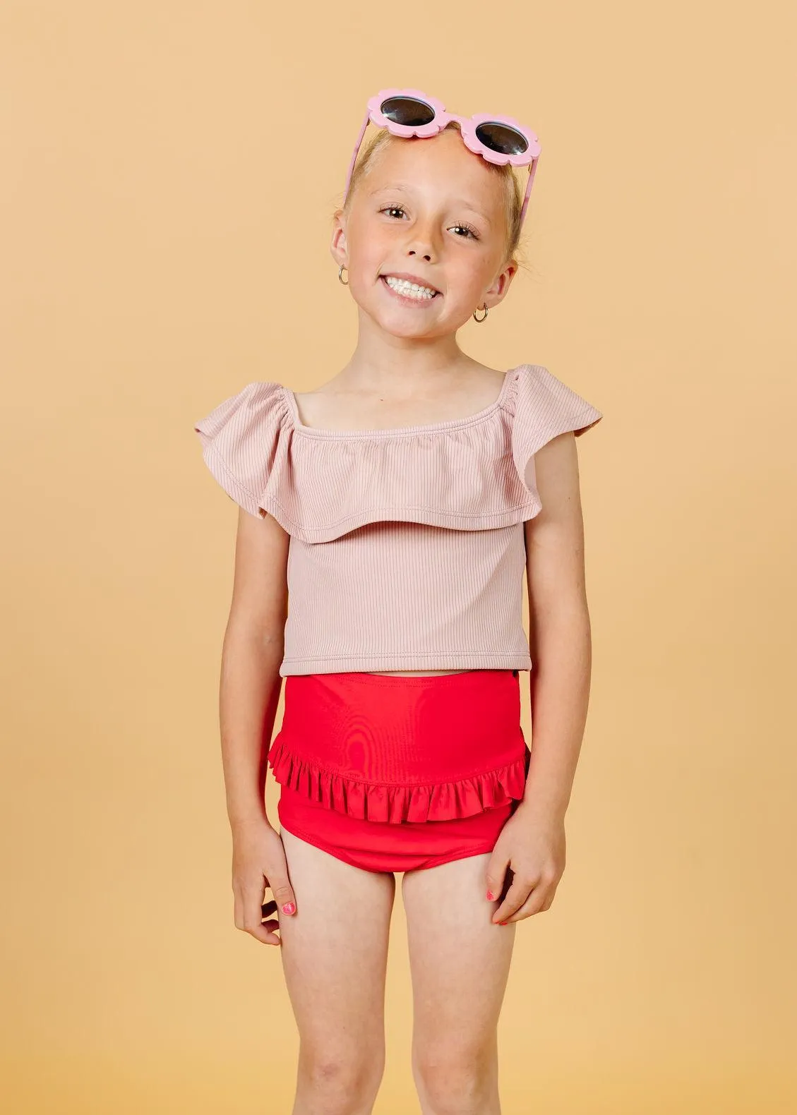 Ribbed Light Mauve | Mini Ruffled Around Top