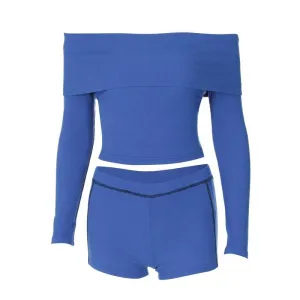 Ribbed stitch off shoulder long sleeve pant set