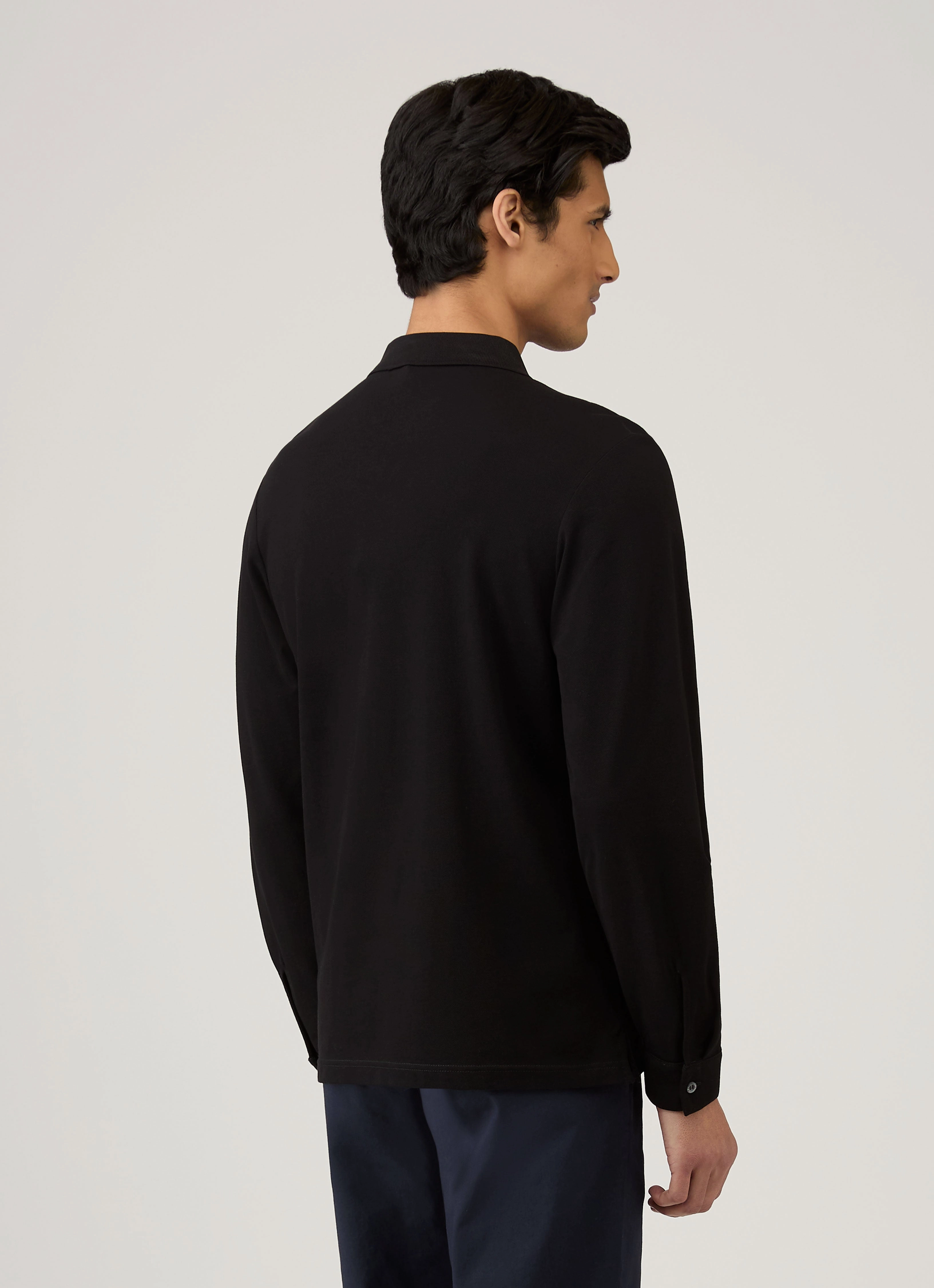 Men's Long Sleeve Piqu?? Polo Shirt in Black Summer Ready