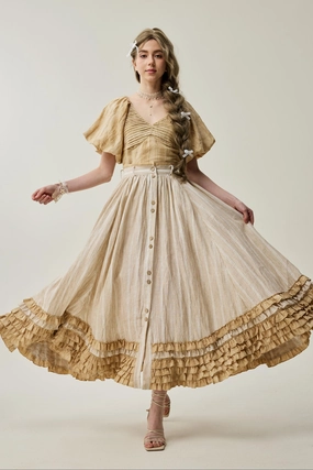 Ribbed Cuff Design Dorothy 27 | Ruffled maxi linen skirt Dorothy 27 | Ruffled maxi linen skirt Quick Dry Coating