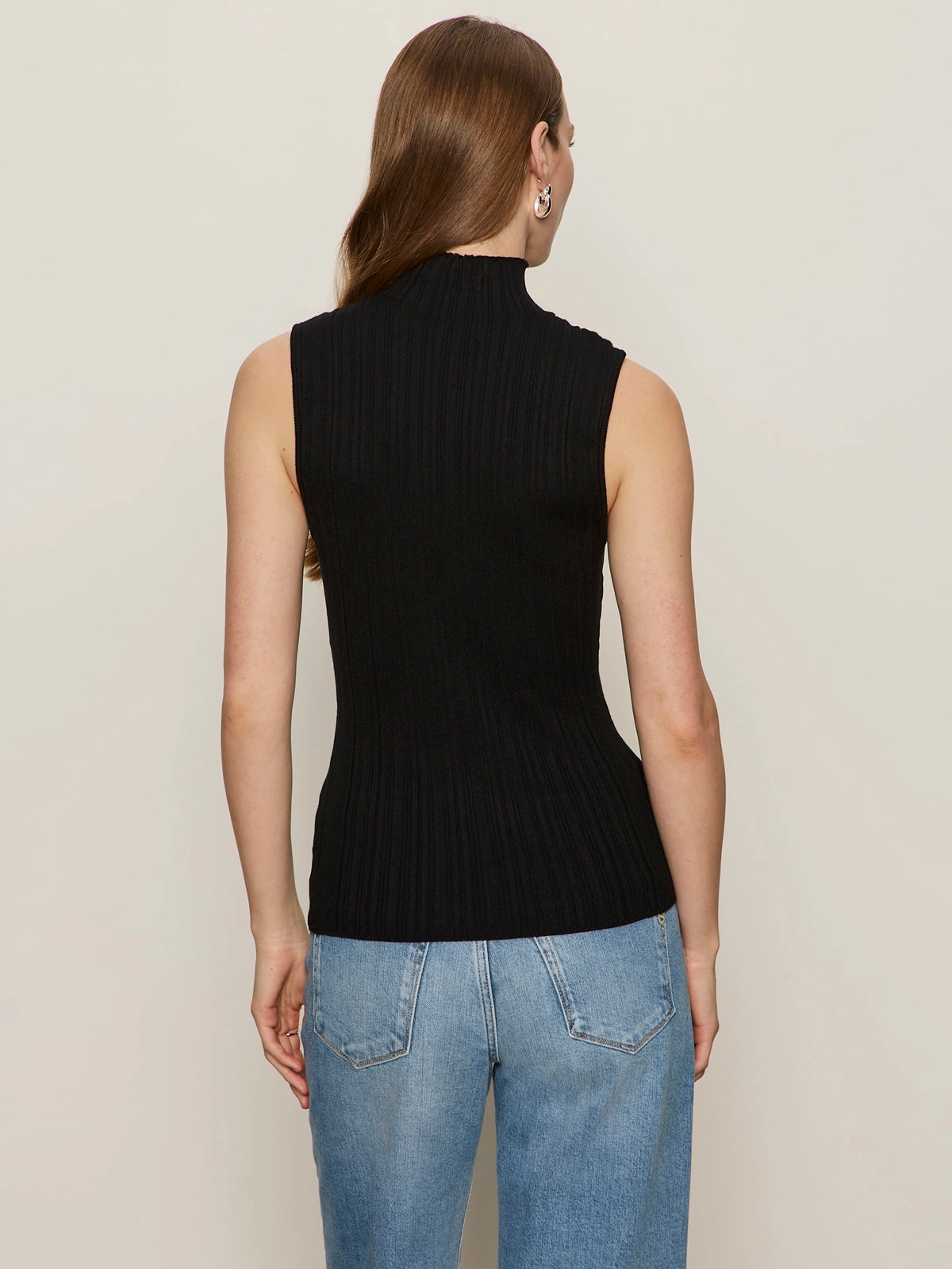 Day Wear Ribbed Funnel Neck Top Black