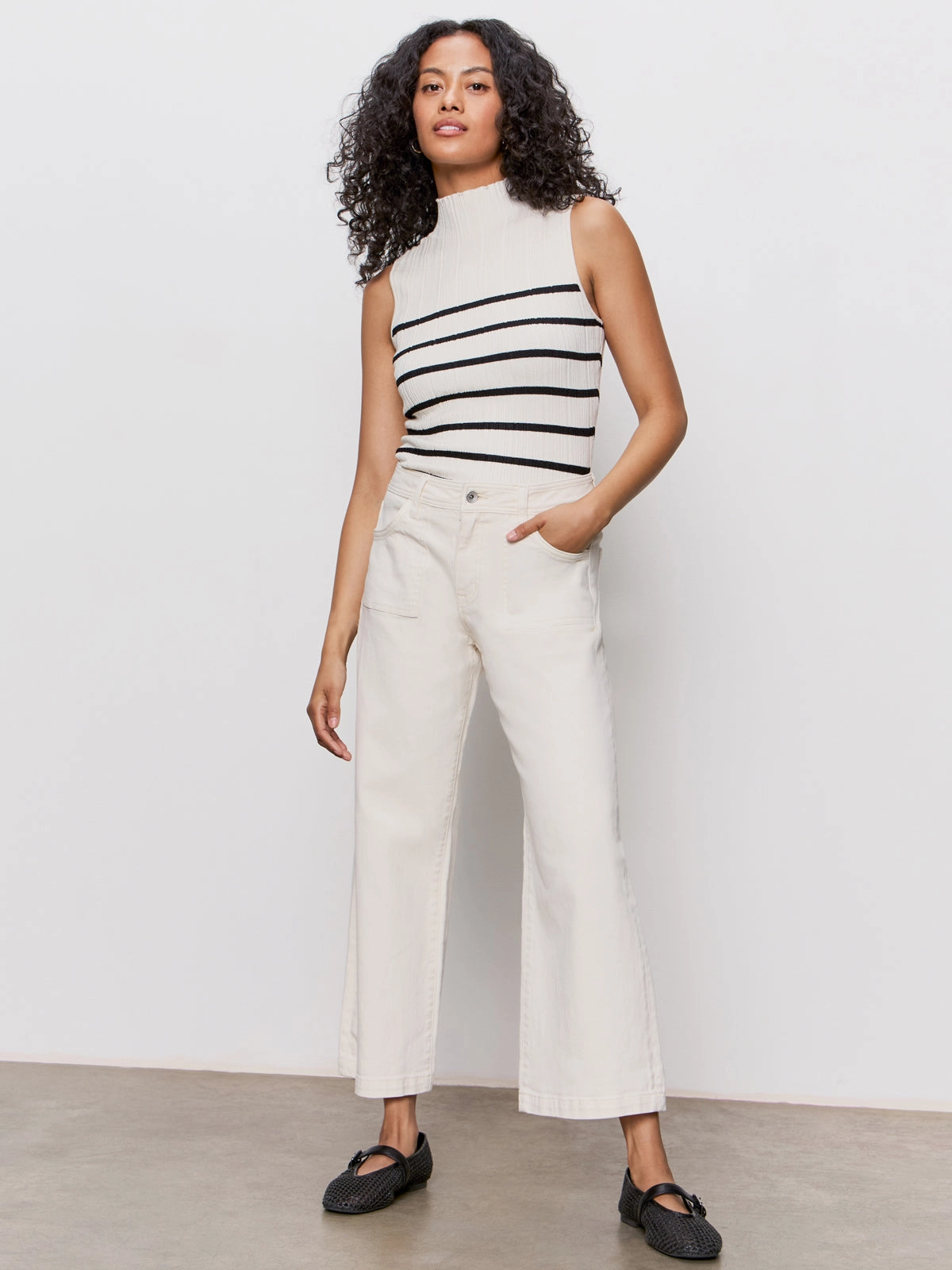 Versatile Warmth OekoTex Certified Ribbed Funnel Neck Top Light Oat/Black