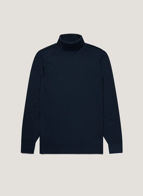Ribbed Hem Design Men's Extra-Fine Merino Roll Neck in Light Navy Men's Extra-Fine Merino Roll Neck in Light Navy Basic Layer