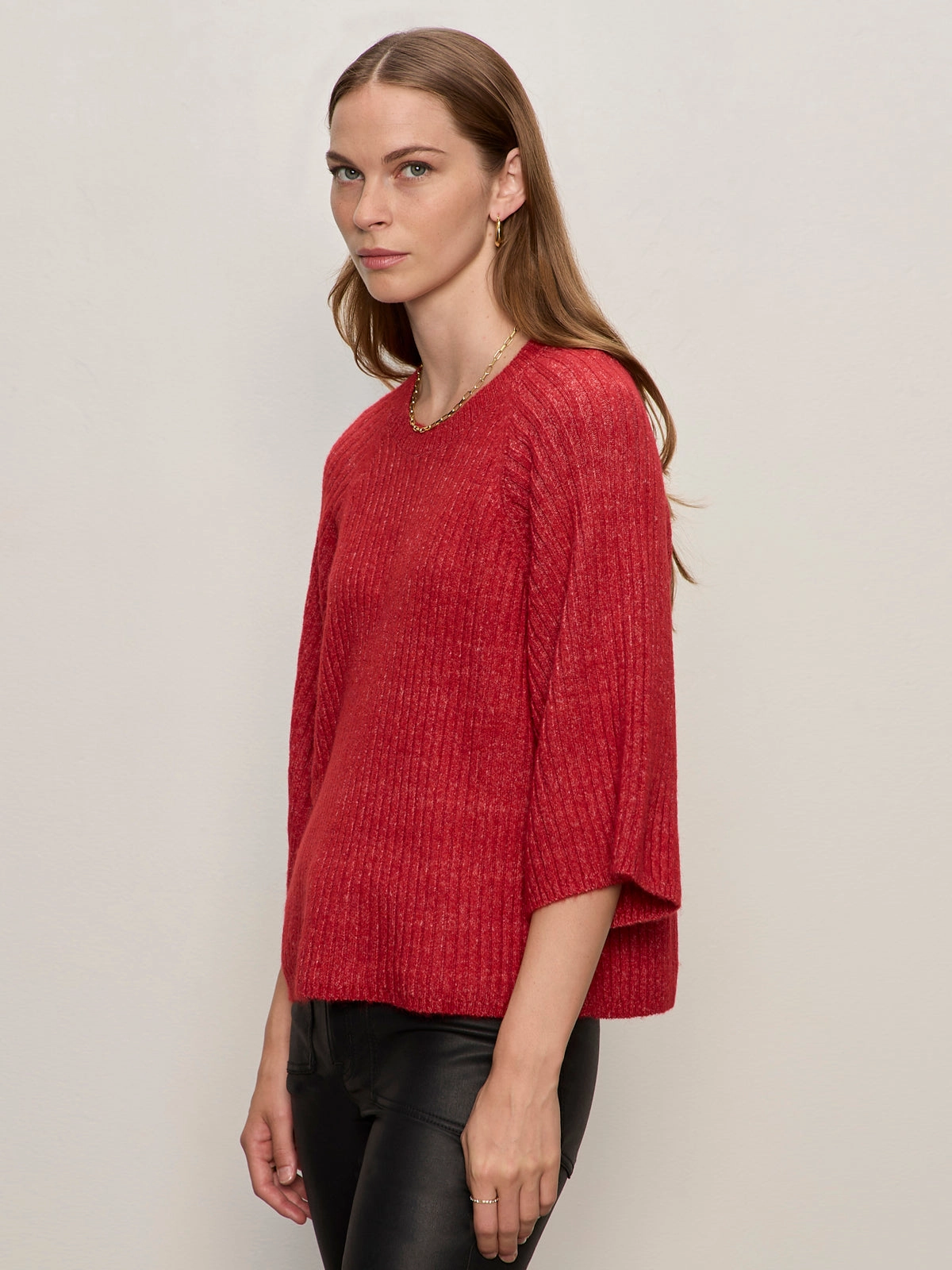 HandLinked Seams Perfect Layer Ribbed Sweater Tee Cherry Lacquer
