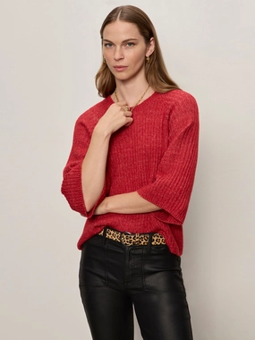 Ribbed Sweater Tee Cherry Lacquer Temperature Adaptive Simple Outfit Thermal Insulation Layer Ribbed Sweater Tee Cherry Lacquer