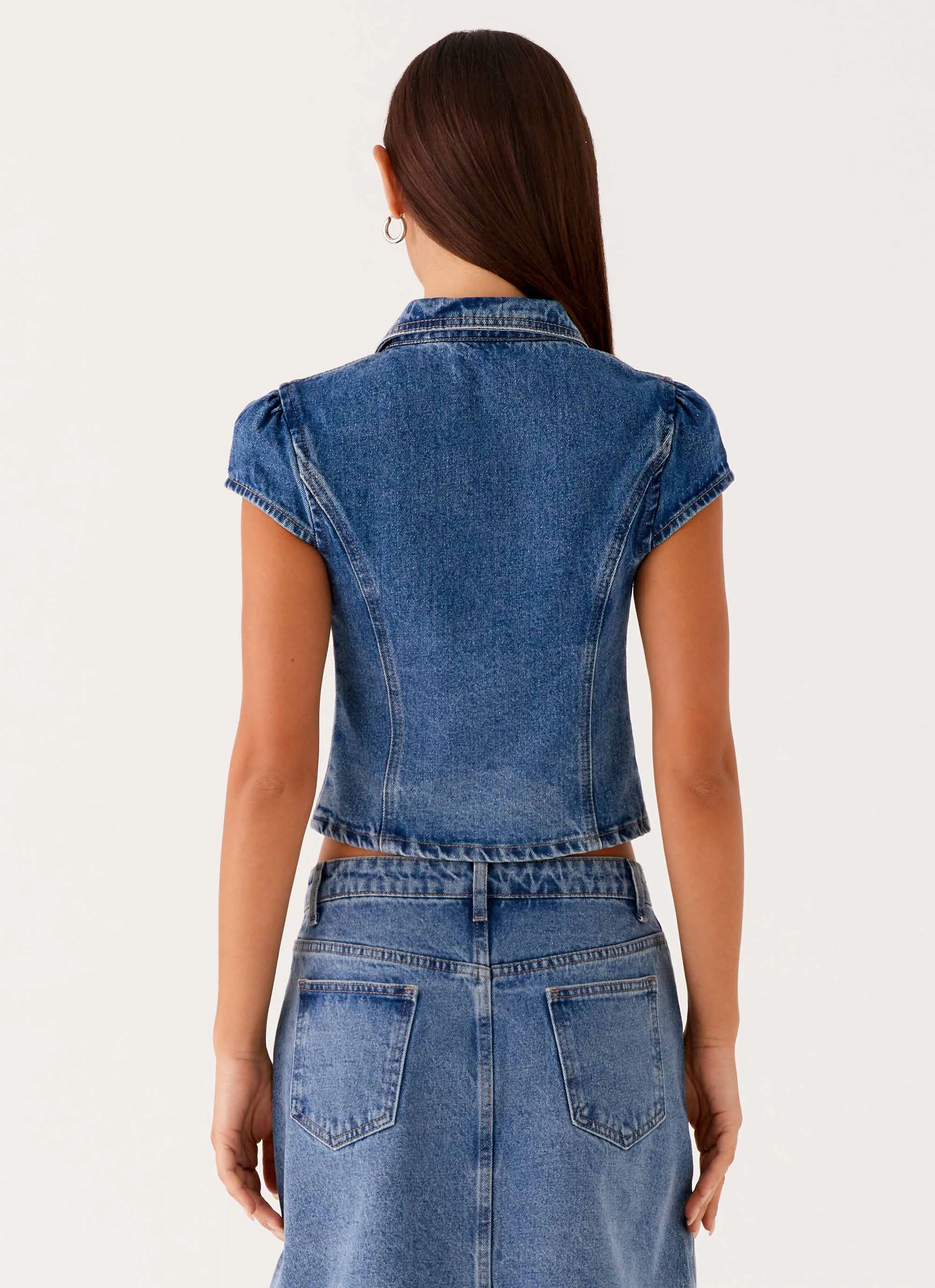 Stella Button Up Top - Blue Soft Material