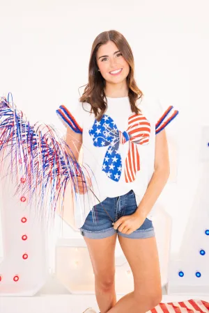 Ribbon Print Shoulder Ruffle Top by Fantastic Fawn