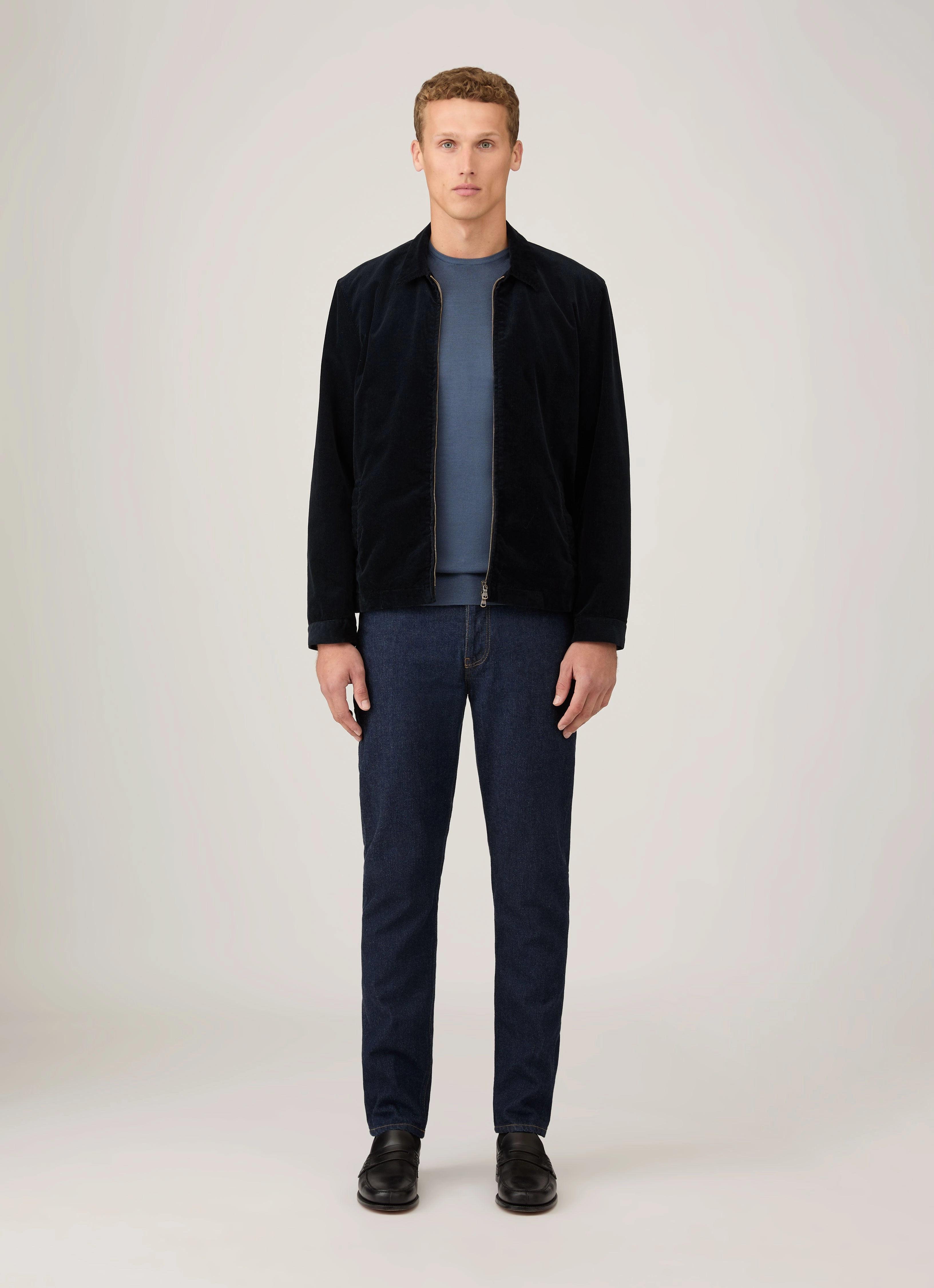 Adjustable Drawstring Waist Lightweight insulation Men's Corduroy Harrington Jacket in Navy