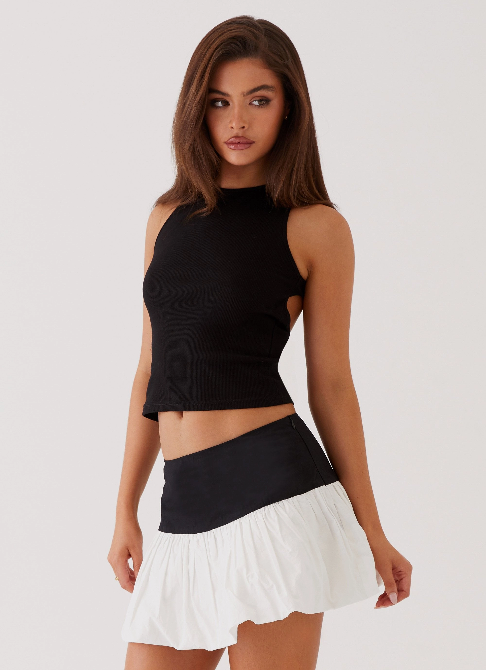 Quick Access Zippers Riva Bubble Hem Mini Skirt - Black Ivory