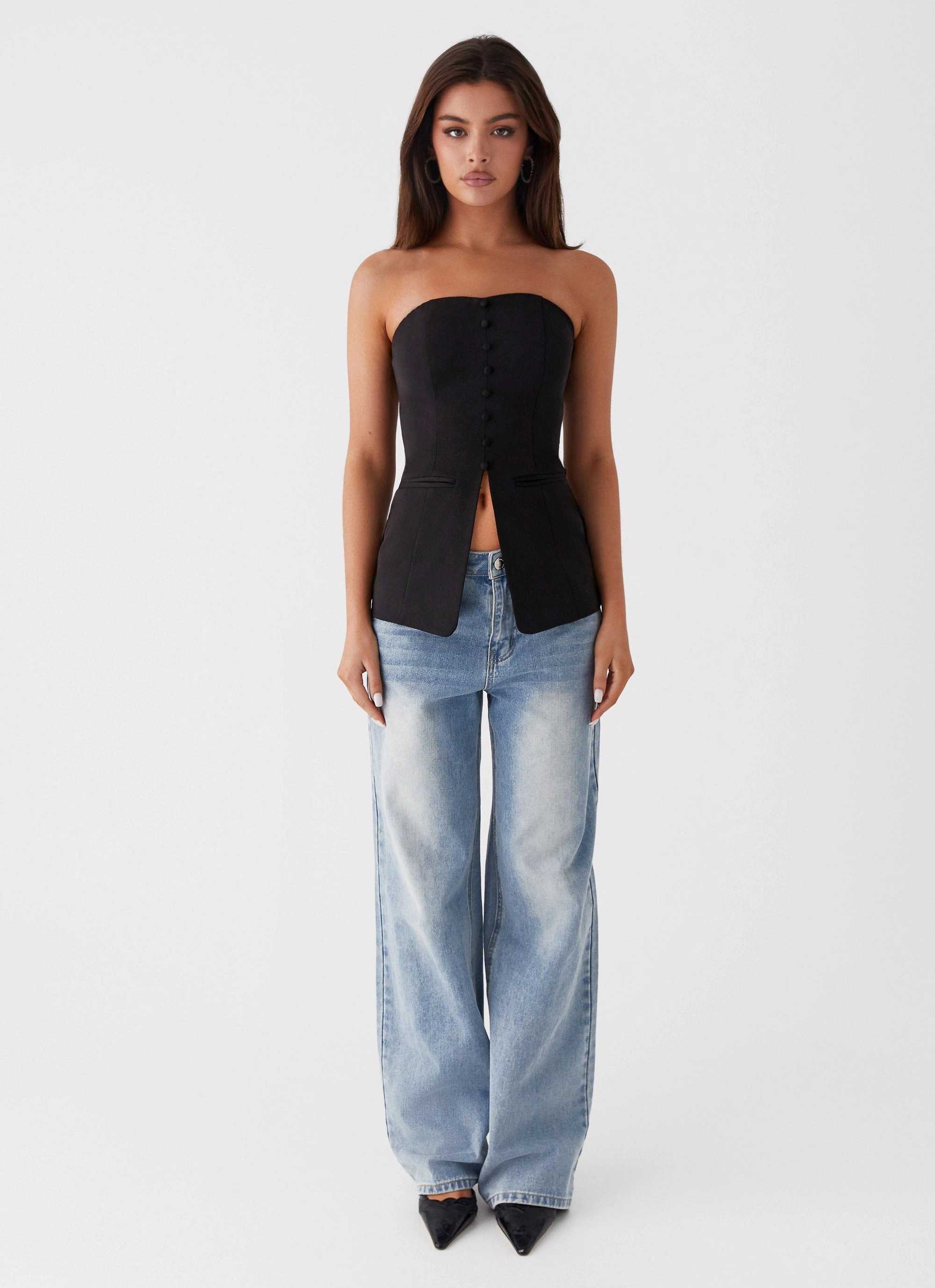 Interlock Knit Riveria Strapless Top - Black