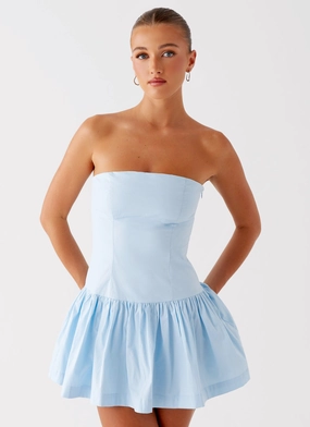 Riviera Mini Dress - Blue Side Slit Daily Wear Modern and Stylish Riviera Mini Dress - Blue