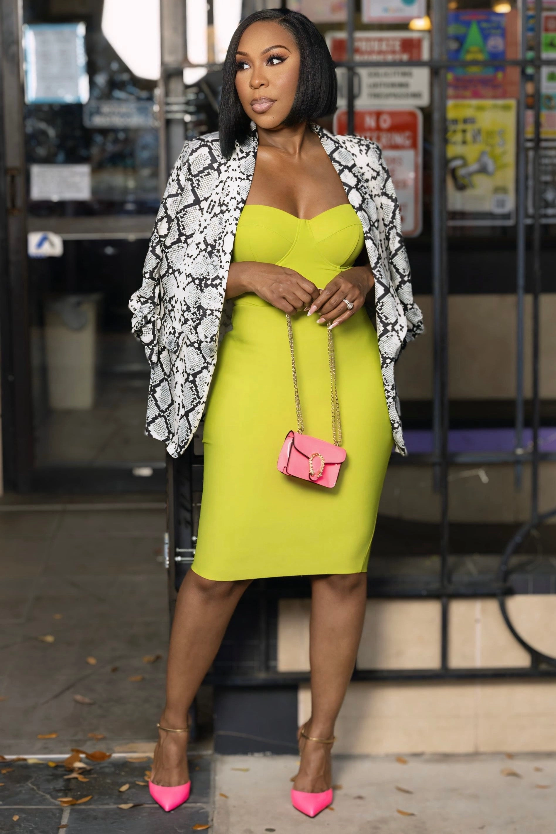 Robin Bandage Knit Pencil Skirt-Chartreuse Cozy Stretch