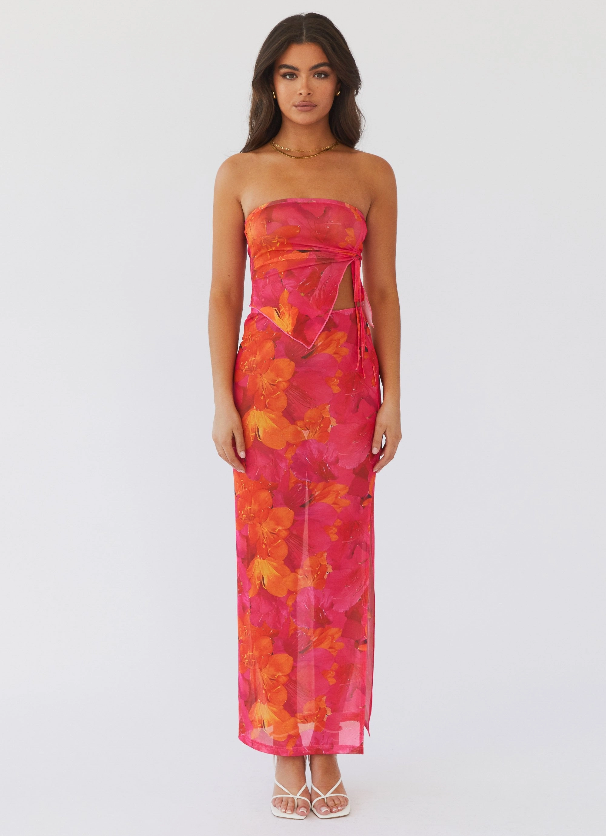 Summer Dress Rooftop Party Mesh Tube Top - Floral Sun