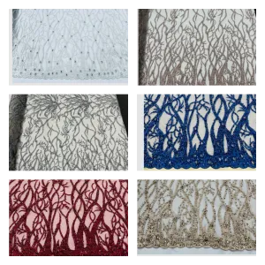 Root Vine Design Embroider and heavy beading on a mesh lace-sold by the yard.