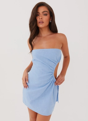 Rosella Linen Mini Dress - Blue Delicate Sets Rosella Linen Mini Dress - Blue Luxe Wear