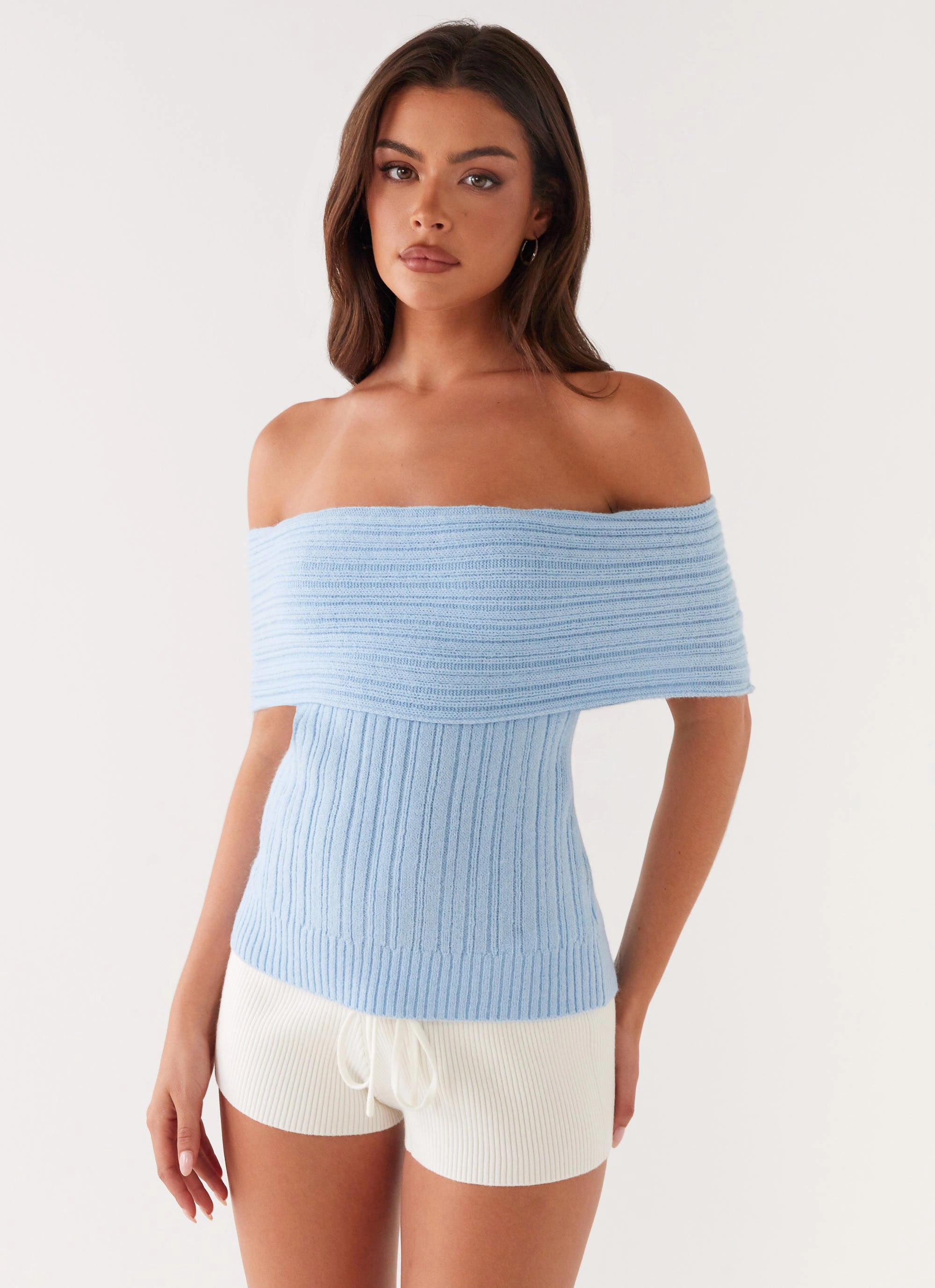 Stretch Knit Material BreathableMeshInsert Rosen Knit Top - Blue