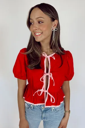 Rosie Red/Pink Puff Sleeve Top