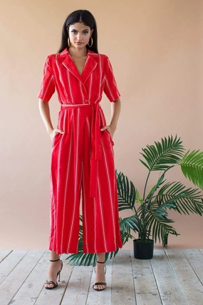 Rosie Jumpsuit - Red Candy Stripe Ventilated Panels Rosie Jumpsuit - Red Candy Stripe Slim Fit Design