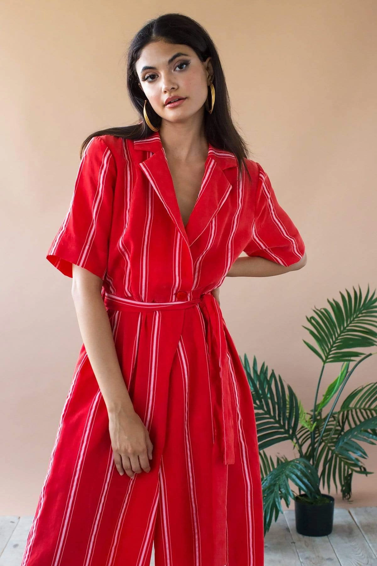 Stylish T-shirt Shrinkage Prevention Treatment Rosie Jumpsuit - Red Candy Stripe