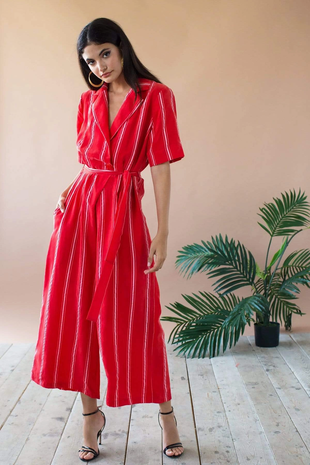 TexturedSurface Anti Pill Surface Rosie Jumpsuit - Red Candy Stripe