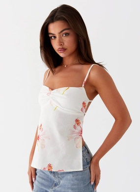 FeatherlightConstruction Rosy Linen Backless Top - Camellia