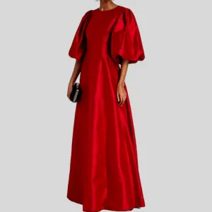 Round Neck Puff Sleeve A Line Maxi Dress