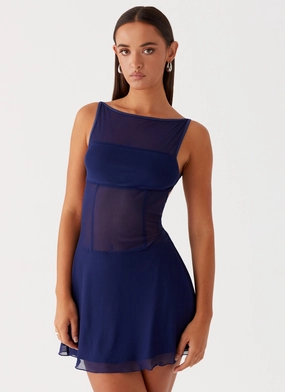 Roxanne Mini Dress - Navy Elegant Layers Light Wrap Soft-Lining Roxanne Mini Dress - Navy