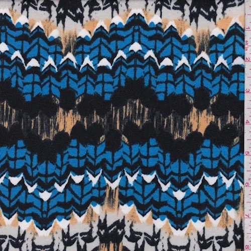 Royal/Butterscotch/Black Mosaic Jersey Knit Fabric