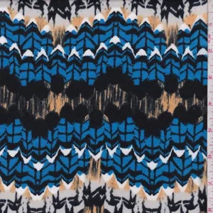 Royal/Butterscotch/Black Mosaic Jersey Knit Fabric