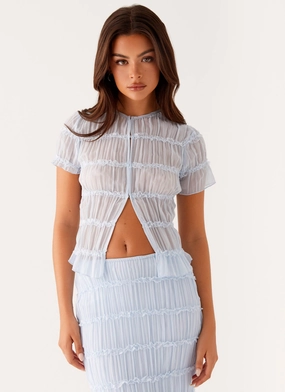Rubberized Hem Grip Daydreaming Top - Blue Daydreaming Top - Blue Ribbed Trims