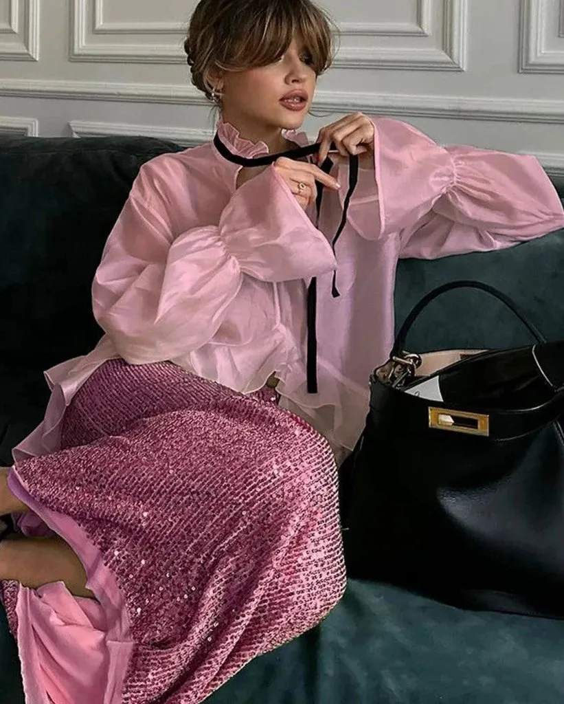 Ruffle Collar Long Sleeve Women Tops